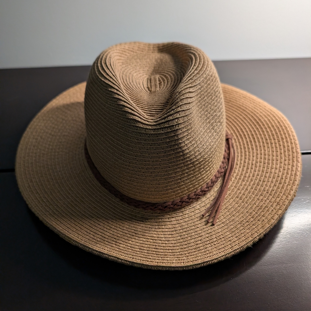 Tan and Brown Western Straw Hat with Wide Brim